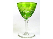 Régi zöld kristály pezsgős talpas pohár