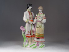 Népviseletes orosz kétalakos porcelán figura