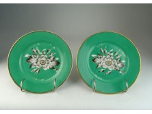 Régi zöld porcelán dísztányér pár 18 cm