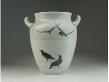 Régi jelzett varjú ábrás porcelán váza 