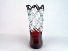 Régi művészi fújt üveg áttört váza 31 cm