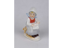 Régi kisméretű jelzetlen német porcelán figura - olvasó kislány 8.4 cm 