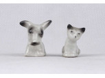 Régi Hollóházi porcelán miniatűr cica kutya páros