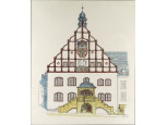 Christa Oehlke: Plauen régi városháza litográfia  39 x 33 cm