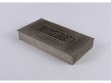 Régi Budapest feliratú fabetétes iparművészeti fém doboz 15 x 8.5 cm 