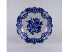 Régi barokkos, kék-fehér, virágmintás, kerek Wallendorf porcelán tál 27.7 cm