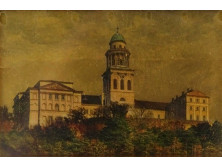 Pannonhalmi Főapátság 23 karátos arannyal aranyozott miniatúra kép 18.5 x 16.5 cm