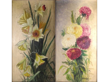 Károly János : Virágcsendélet olaj karton festmény pár 60 x 31 cm