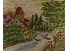 Keretezett tájkép tűgobelin kézimunka 43 x 36 cm