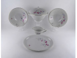 Modern, rózsaszín virág mintás Freiberger porcelán készlet darabok 5 db 
