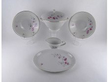 Modern, rózsaszín virág mintás Freiberger porcelán készlet darabok 5 db 