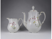 Régi német Tetmajer virágmintás porcelán teáskanna és tejszín kiöntő