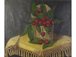 Régi jelzetlen cseresznyés olaj vászon csendélet 40 x 35 cm