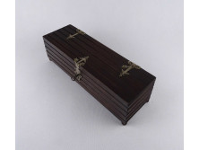 Régi fém veretes zárható fadoboz 9.2 x 9.7 x 31.5 cm