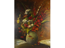 Régi, jelzett olaj vászon virágcsendélet 80 x 60 cm
