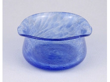 Retro kék színű karcagi irizáló fátyolüveg kis tál 6 x 11 cm