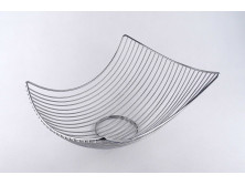 Nagyméretű, modern inox asztalközép kínáló, gyümölcskosár 34 x 27 cm