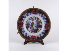 Régi jelzett kínai Canton porcelán tányér nád keretben 21.5 cm
