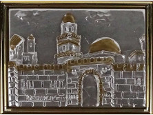 Ezüstözött Jeruzsálem plakett kristály keretben, falikép 19.5 x 17.5 cm