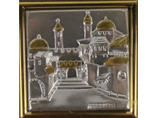 Ezüstözött Jeruzsálem plakett kristály keretben, falikép 15.5 x 15.5 cm