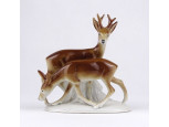 Régi jelzett német porcelán őzpár 11 cm