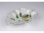 Cseresznyevirág és pelikán mintás levél alakú Lefton porcelán kis tál 15 cm