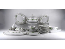 Hollóházi, Erika mintás, 6 személyes porcelán étkészlet kávés és süteményes 47 darab