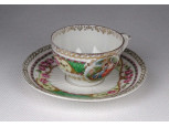 Régi, aranyozott, antik jelenetes cseh Altwien porcelán kávéscsésze