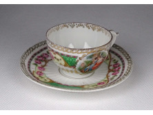 Régi, aranyozott, antik jelenetes cseh Altwien porcelán kávéscsésze