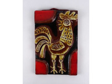 Pázmándi Antal : Kakasos retro kerámia falidísz, falikép 28 x 18 cm