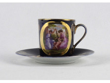 Régi kobaltkék színű, aranyozott antik jelenetes, cseh Altwien porcelán kávéscsésze