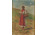 Ismeretlen festő : Piros ruhás menyecske kosárral 45 x 30 cm