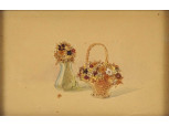 Különleges virágokat ábrázoló kisméretű akvarell festmény 13.5 x 8.7 cm