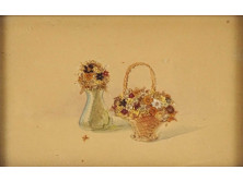 Különleges virágokat ábrázoló kisméretű akvarell festmény 13.5 x 8.7 cm