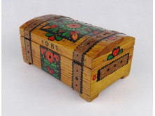 Festett virág mintás fa ékszertartó dobozka - kincses ládikó 20 x 12.5 x 9.5 cm