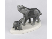 Régi jelzett Gránit kerámia figura Elefánt kicsinyével 12.8 cm