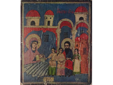 Régi hatású fa táblás ikon másolat - Mária születése 17. század 34.5 x 41 cm
