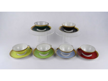 Régi színes 6 személyes Wallendorf porcelán kávéscsésze készlet