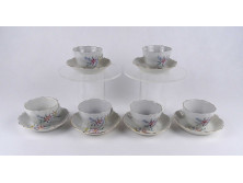 Régi virágdíszes Aquincum porcelán kávés csésze készlet 6 személyes