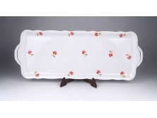 Régi virágmintás Zsolnay porcelán süteményes kínáló tálca tortástál 42 cm