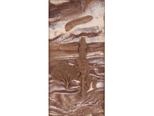 Jelzett iparművészeti fákat ábrázoló plasztikus kerámia falikép 42 x 23 cm