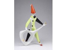 Jelzett ritka Aquincumi porcelán gitározó bohóc figura 20 cm