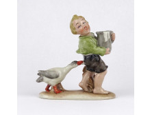 Régi Bertram porcelán figura kisfiú libával 10.8 cm