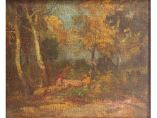 Tóbiás György olaj vászon tájkép - Őszi erdőbelső 47 x 38.5 cm.