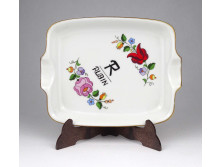 Rubin feliratú, aranyozott, kalocsai mintás porcelán hamutál