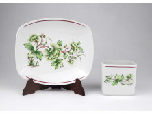 Régi zöld virágmintás, Dúnaújváros feliratú Hollóházi porcelán cigarettázó szett